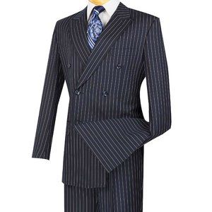 NWOT_2-Piece Men's Double Breasted Pinstripe Suit-Navy-44L